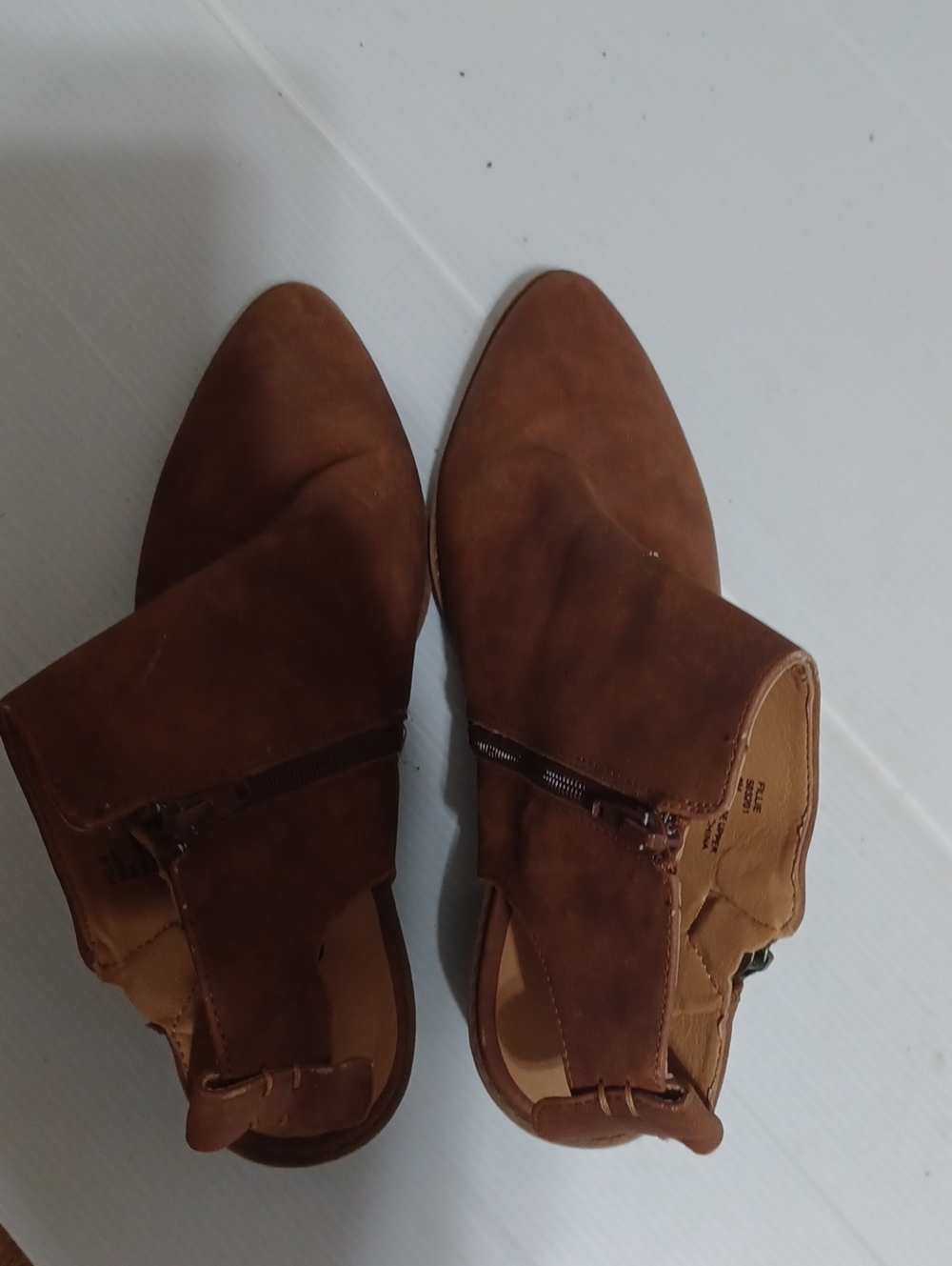 Sugar Brown Suede Bootie With Pointed Closed Toe Slingback Block Heels. Size 9
